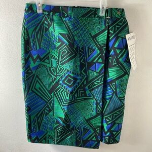 Ashro Blue and Green Geometric Skirt